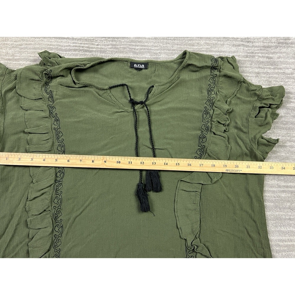 a.n.a A New Approach Top Womens XL Green Short Sleeve Blouse Ruffle - Picture 4 of 11